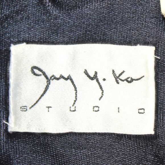 Jay Y. Ko Vtg Studio Rayon Velvet Navy Jacket Blouse Top Zip Collared Casual XL - Picture 8 of 8